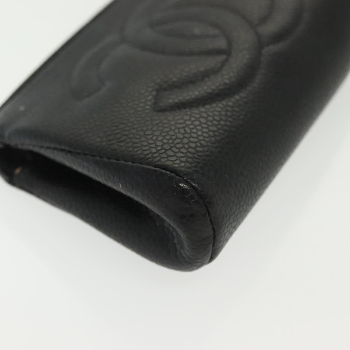 CHANEL Pouch Caviar Skin Black Gold CC Auth bs28771