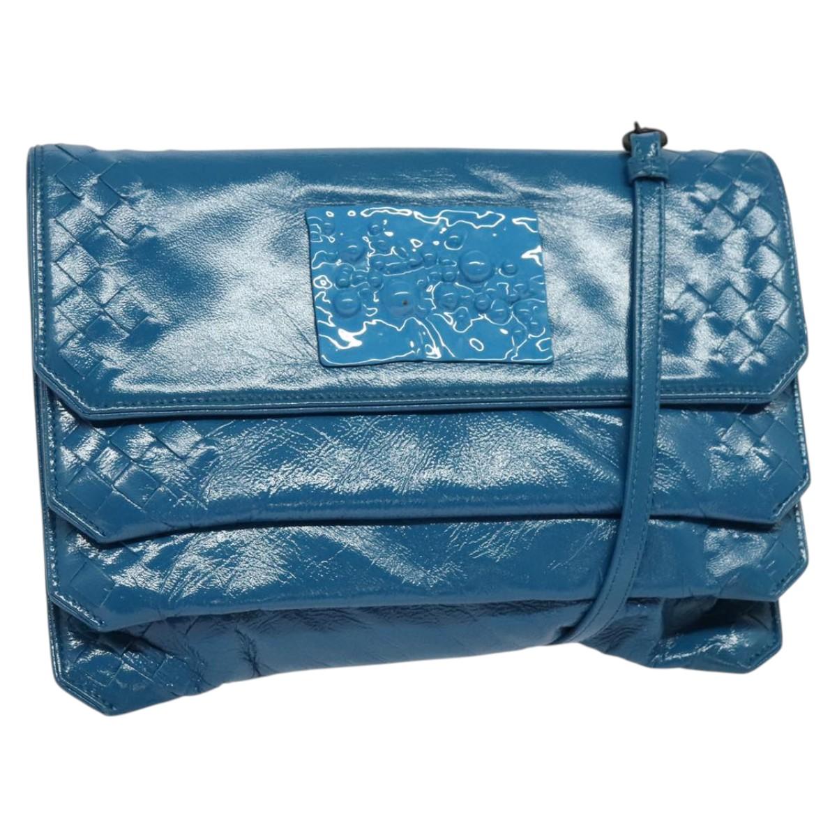 BOTTEGA VENETA INTRECCIATO Shoulder Bag Leather Blue Auth bs28779