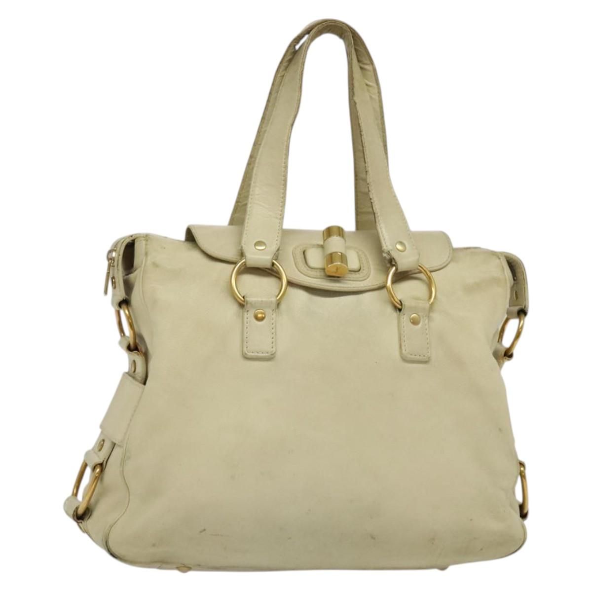SAINT LAURENT Tote Bag Leather Beige Gold 169366 Auth bs28797