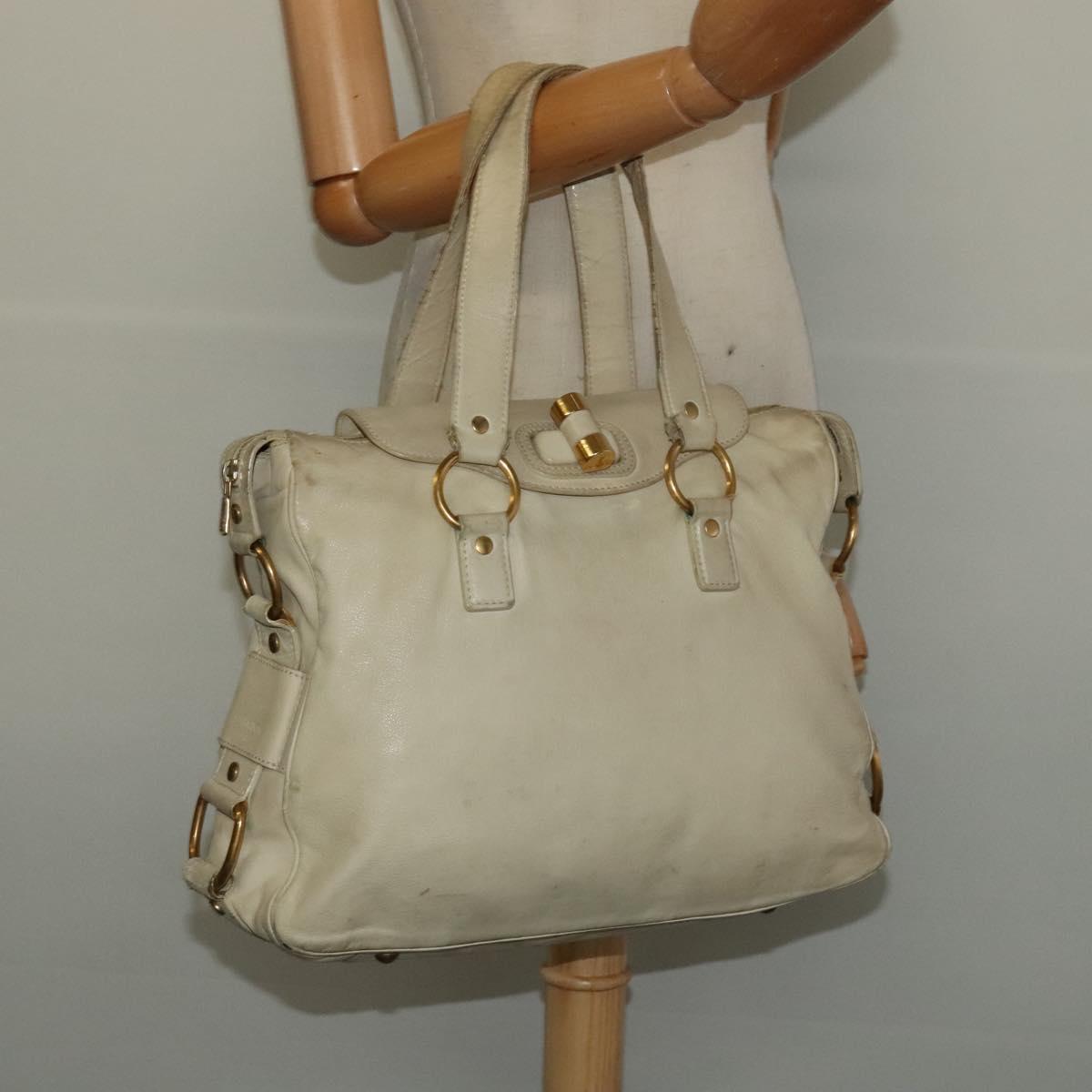 SAINT LAURENT Tote Bag Leather Beige Gold 169366 Auth bs28797