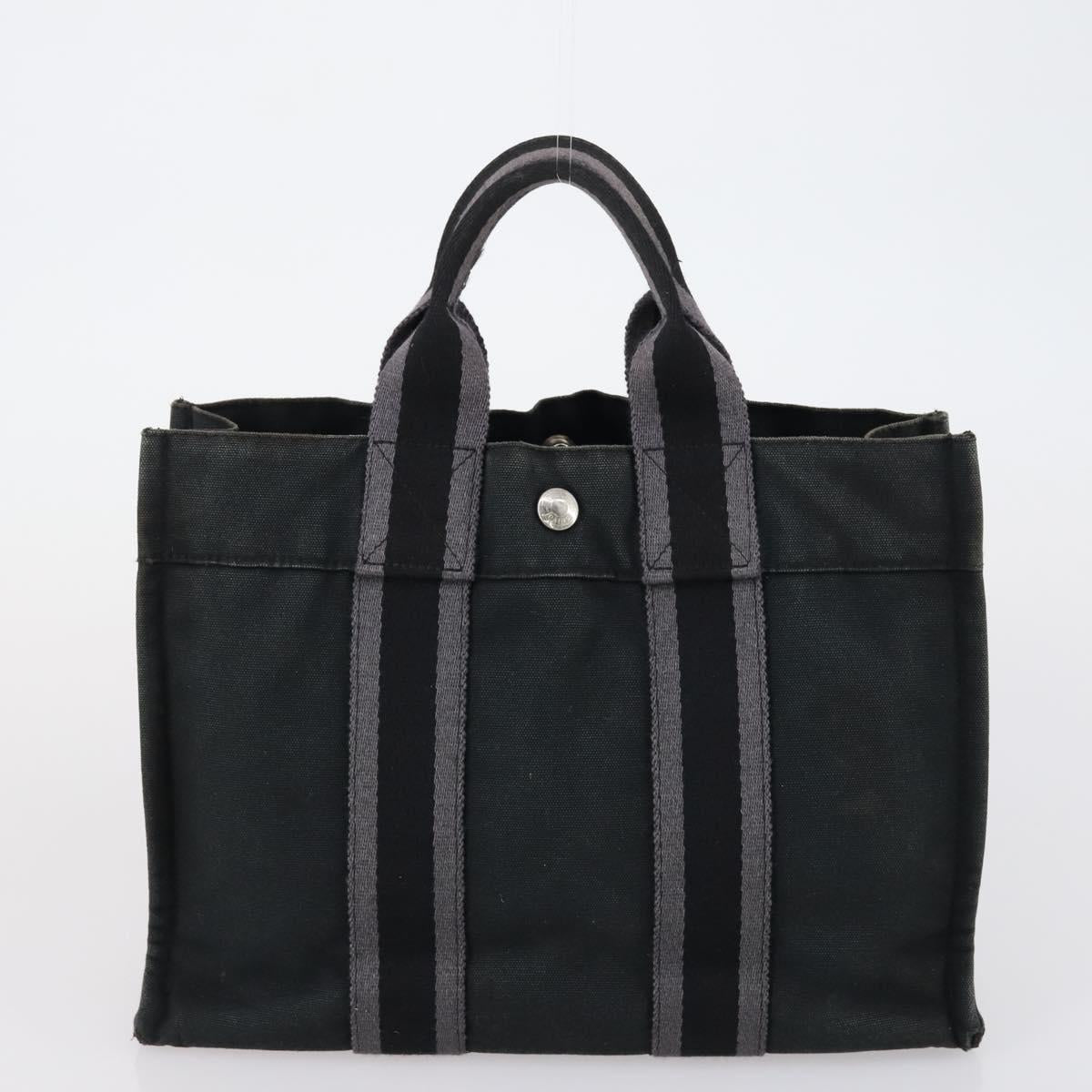 HERMES Tote Bag Canvas 2 Set Black Auth bs28801