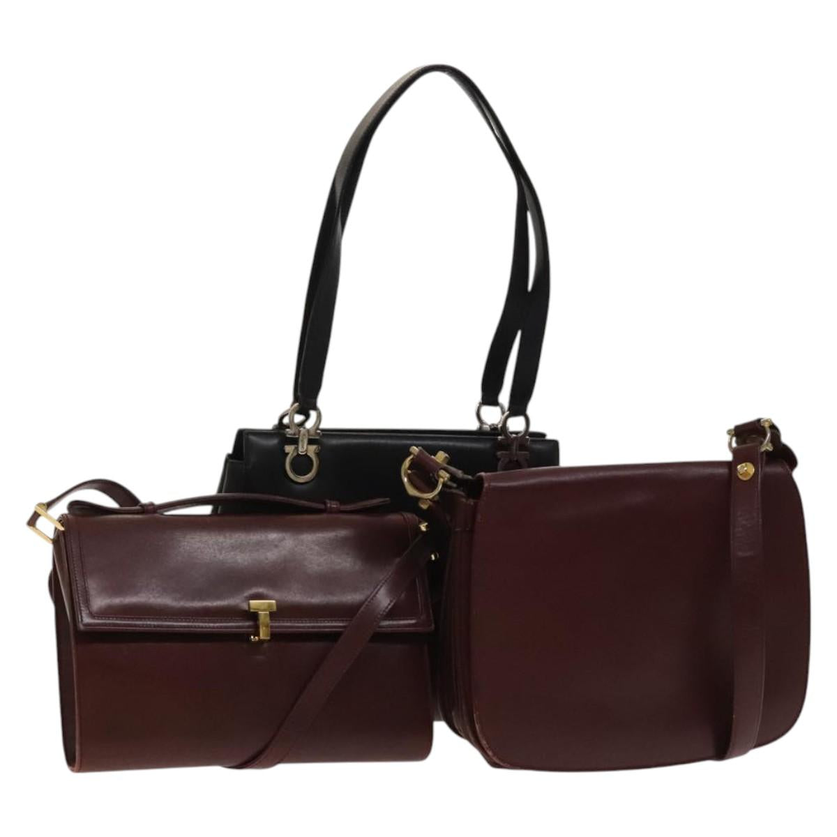 Salvatore Ferragamo Cartier Gancini Bag Leather 3 Set Black Auth bs28805