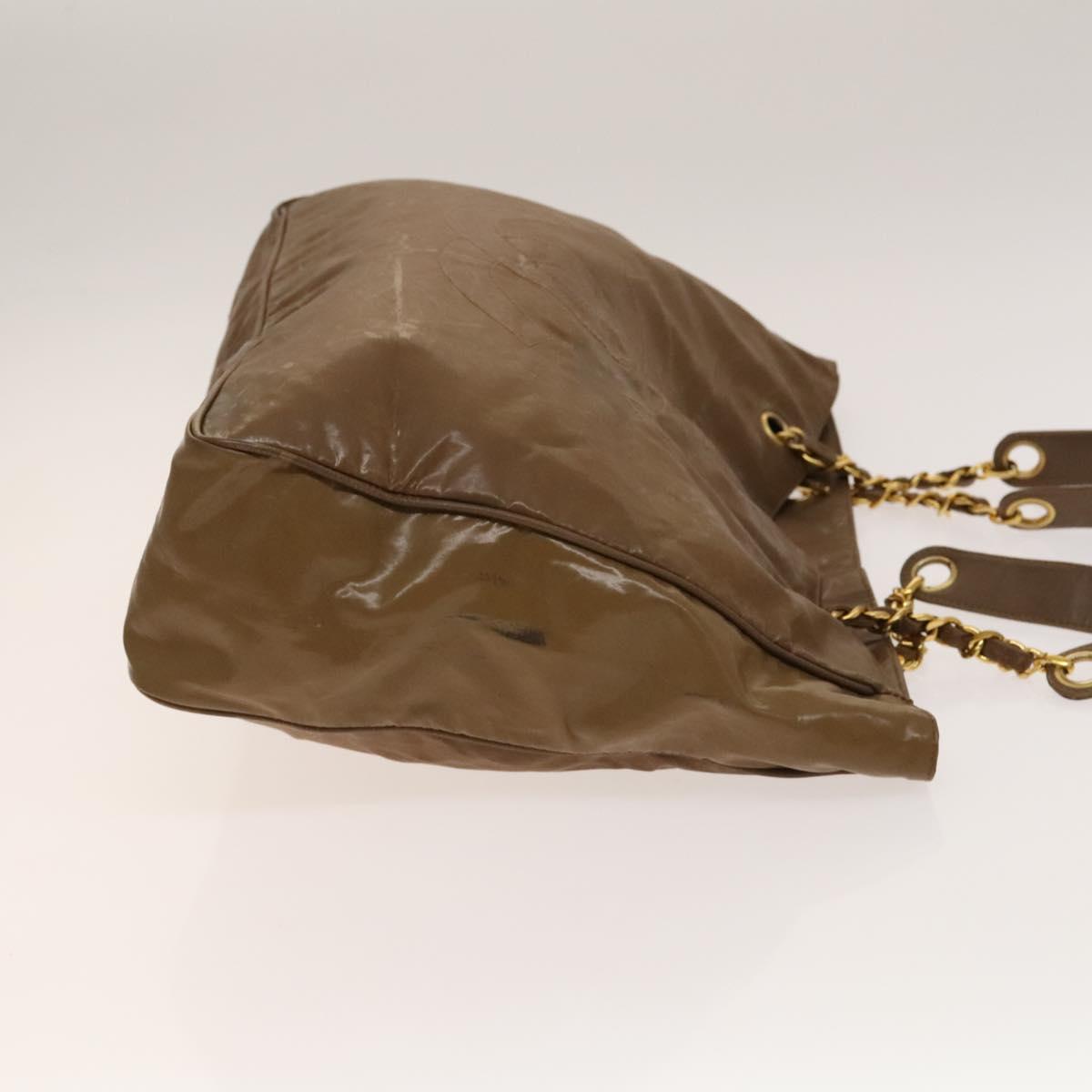 CHANEL Tote Bag Enamel Brown Gold CC Auth bs28851