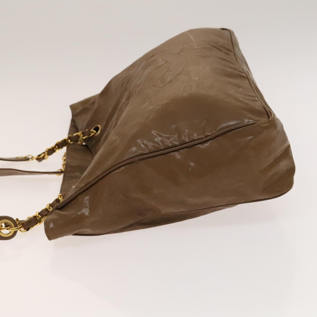 CHANEL Tote Bag Enamel Brown Gold CC Auth bs28851