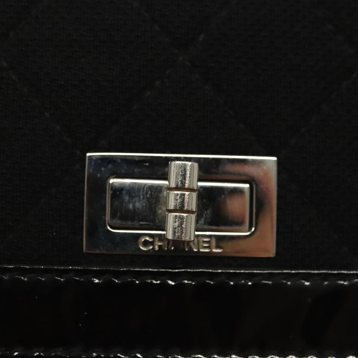 CHANEL Matelasse Chain Shoulder Bag Canvas Leather Black Silver CC Auth bs28854