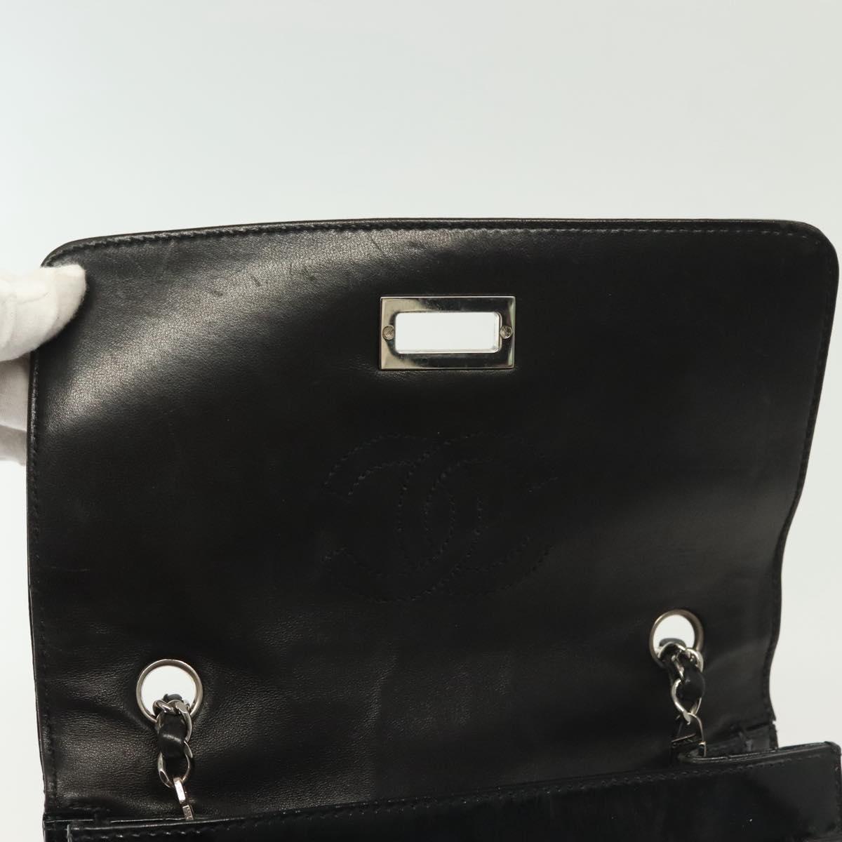 CHANEL Matelasse Chain Shoulder Bag Canvas Leather Black Silver CC Auth bs28854