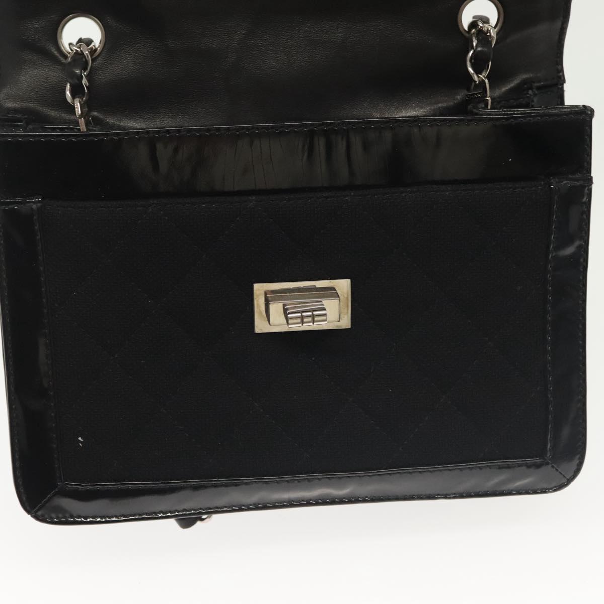 CHANEL Matelasse Chain Shoulder Bag Canvas Leather Black Silver CC Auth bs28854