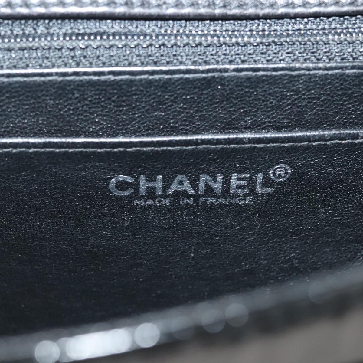CHANEL Matelasse Chain Shoulder Bag Canvas Leather Black Silver CC Auth bs28854