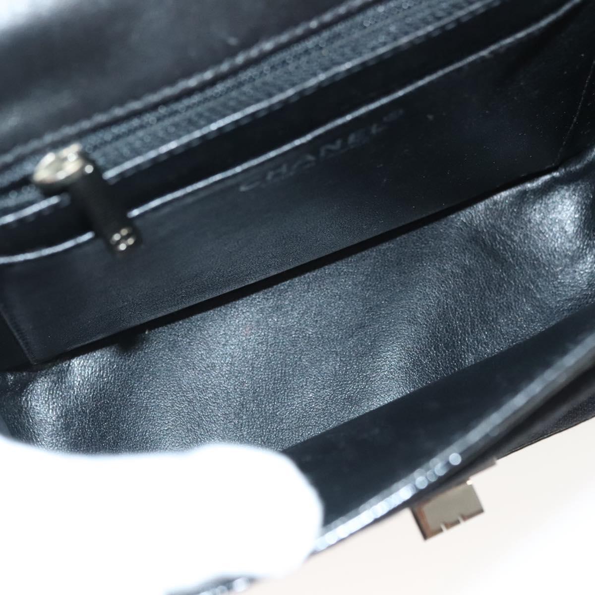 CHANEL Matelasse Chain Shoulder Bag Canvas Leather Black Silver CC Auth bs28854