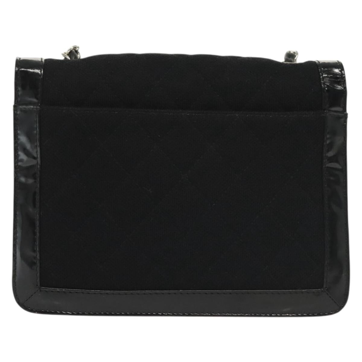 CHANEL Matelasse Chain Shoulder Bag Canvas Leather Black Silver CC Auth bs28854