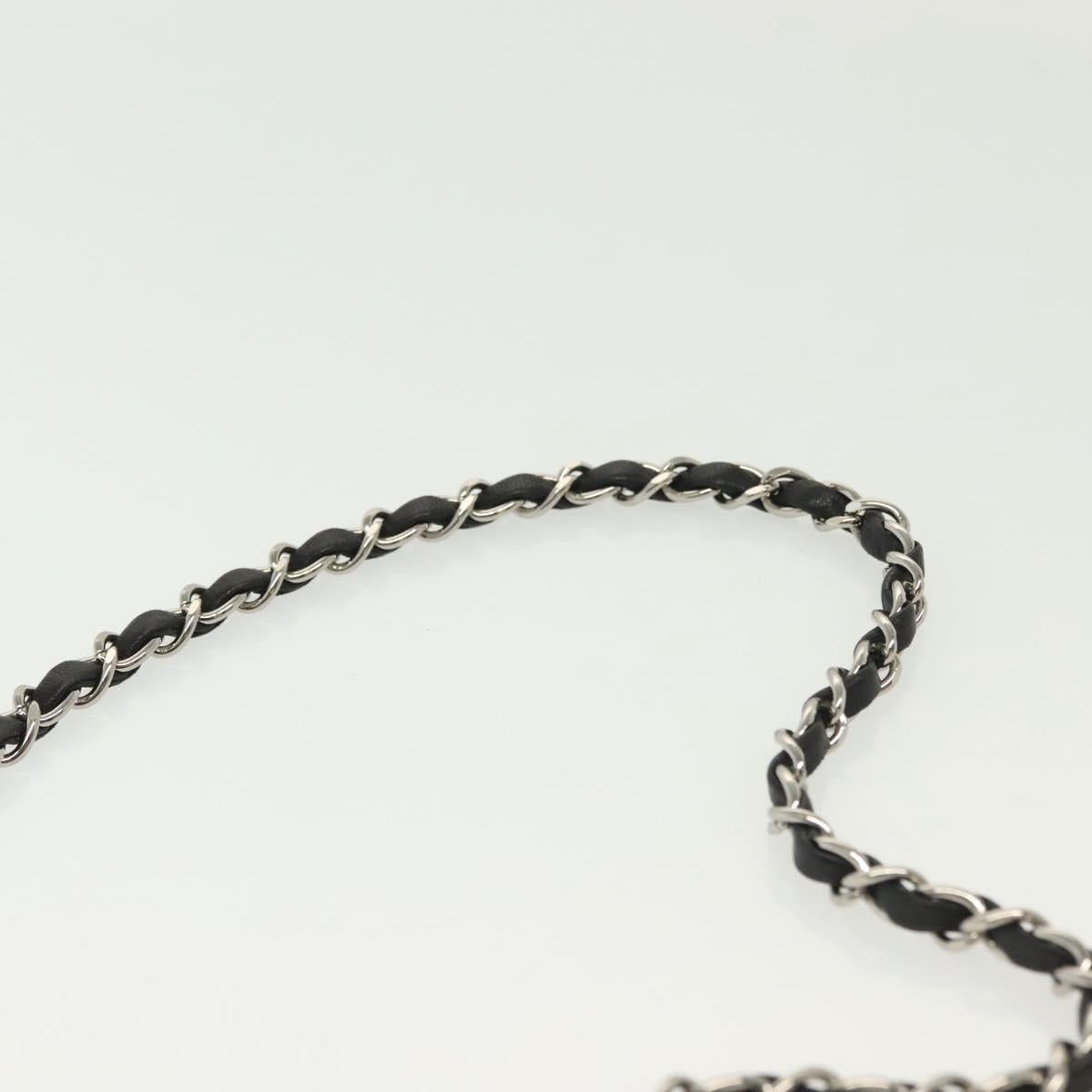 CHANEL Matelasse Chain Shoulder Bag Canvas Leather Black Silver CC Auth bs28854