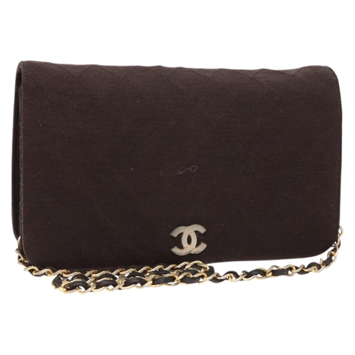 CHANEL Matelasse Chain Shoulder Bag cotton Brown Gold CC Auth bs28855