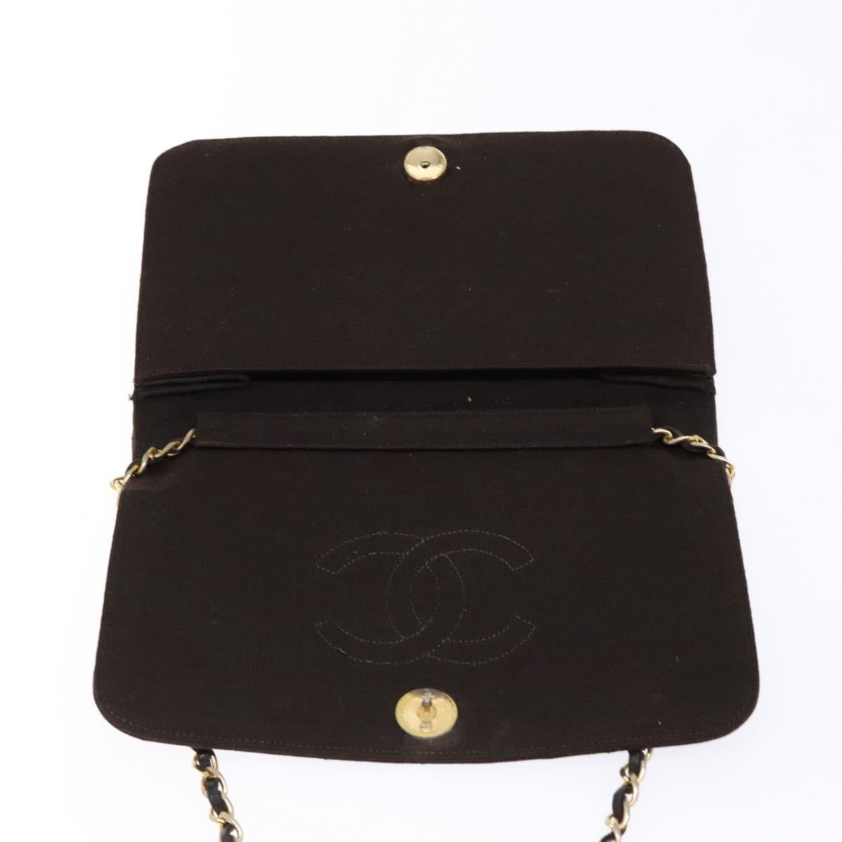 CHANEL Matelasse Chain Shoulder Bag cotton Brown Gold CC Auth bs28855