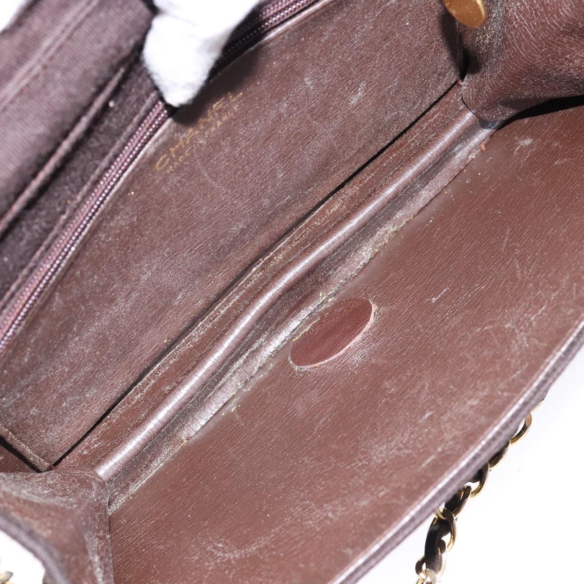 CHANEL Matelasse Chain Shoulder Bag cotton Brown Gold CC Auth bs28855
