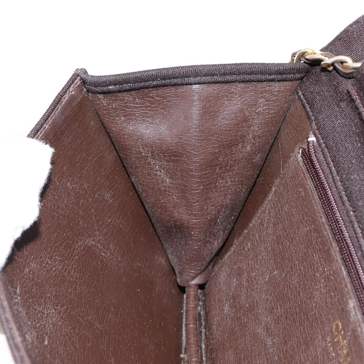 CHANEL Matelasse Chain Shoulder Bag cotton Brown Gold CC Auth bs28855