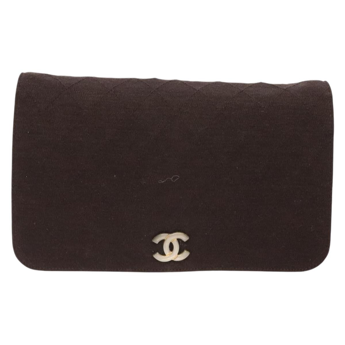CHANEL Matelasse Chain Shoulder Bag cotton Brown Gold CC Auth bs28855