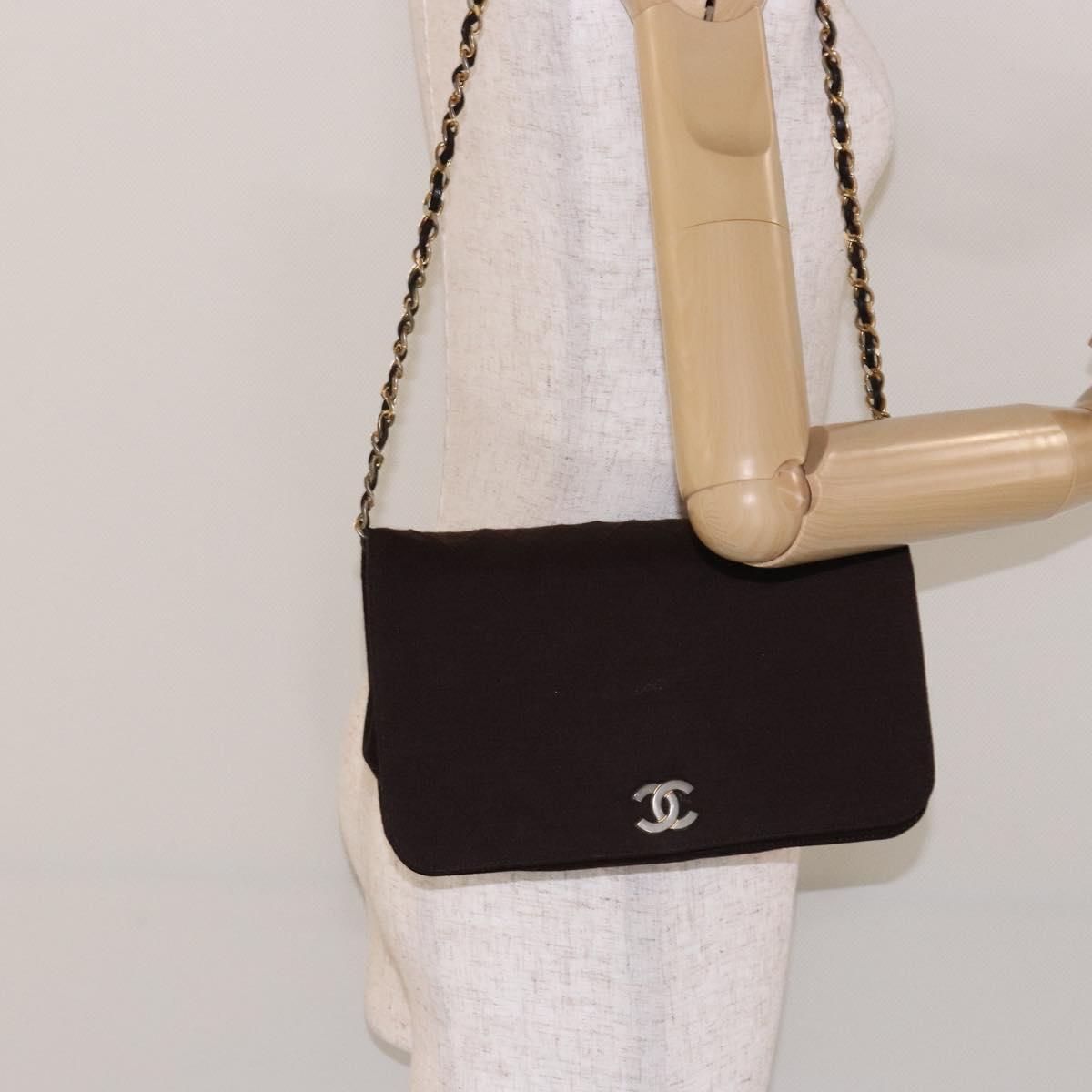 CHANEL Matelasse Chain Shoulder Bag cotton Brown Gold CC Auth bs28855