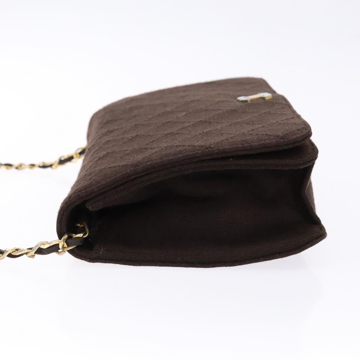 CHANEL Matelasse Chain Shoulder Bag cotton Brown Gold CC Auth bs28855