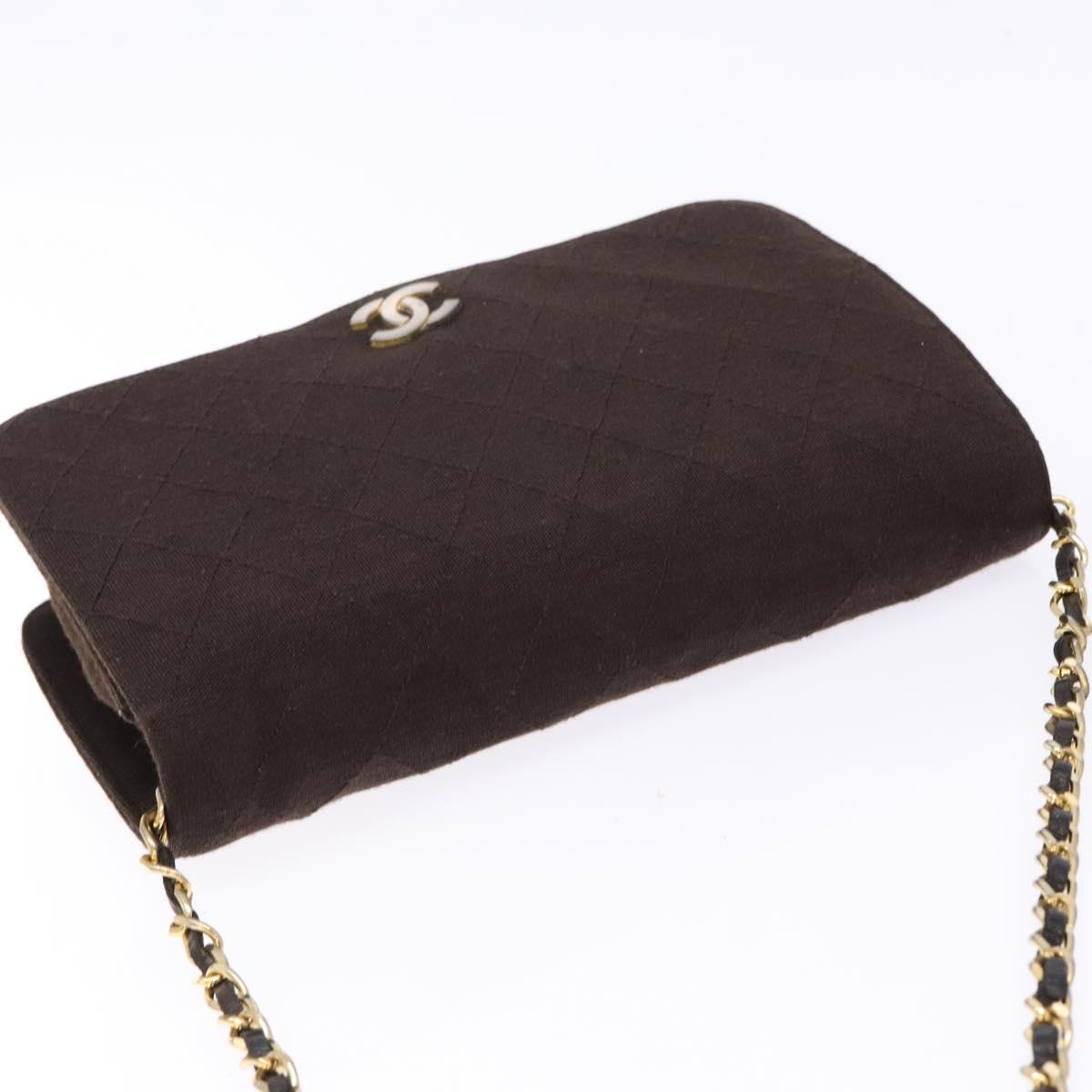 CHANEL Matelasse Chain Shoulder Bag cotton Brown Gold CC Auth bs28855