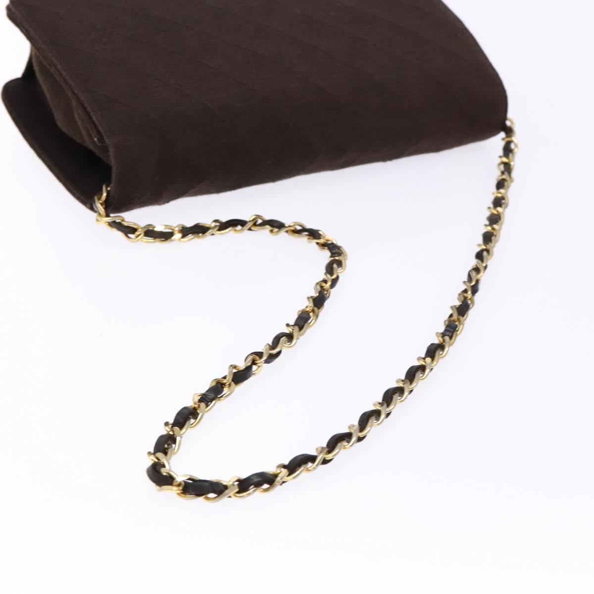 CHANEL Matelasse Chain Shoulder Bag cotton Brown Gold CC Auth bs28855