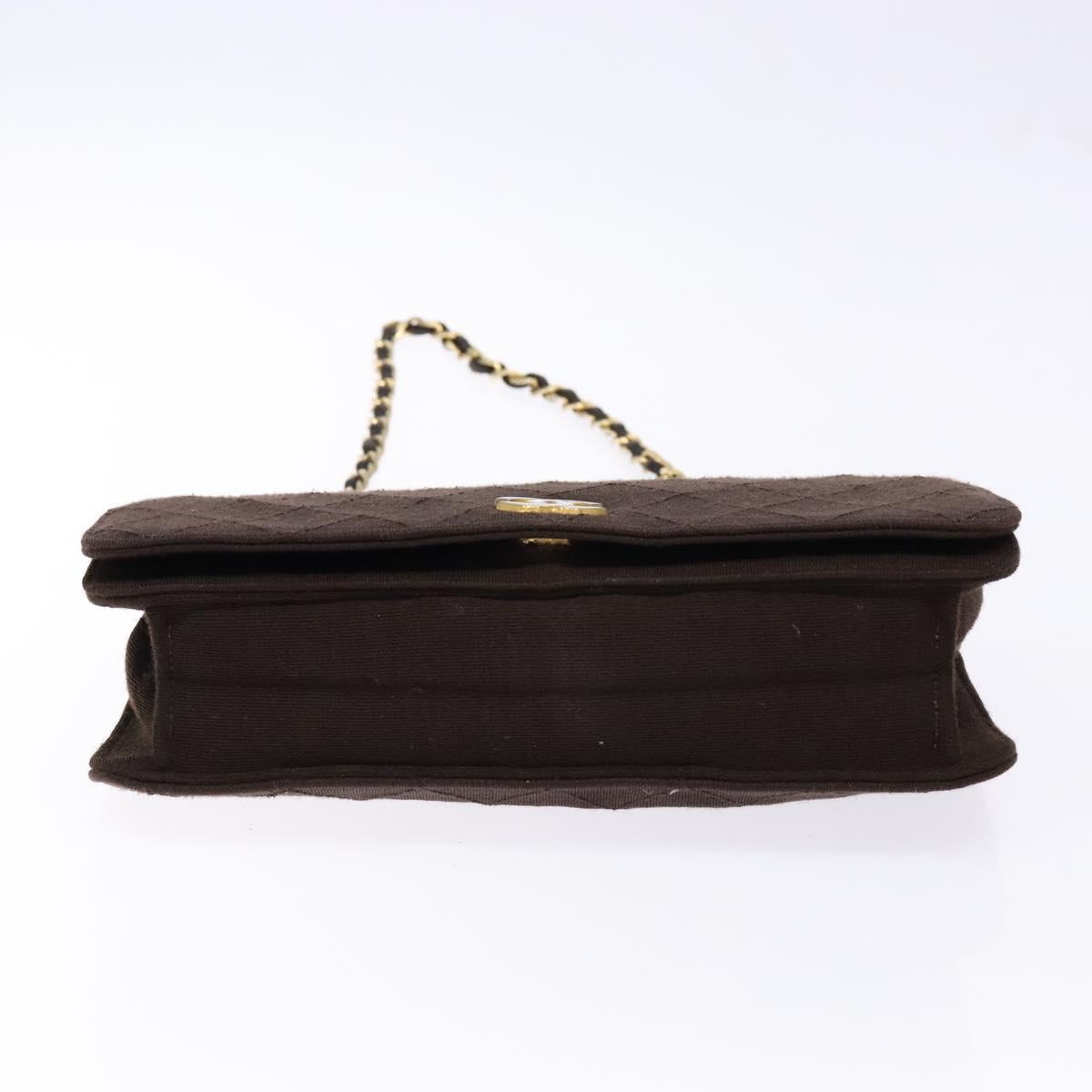 CHANEL Matelasse Chain Shoulder Bag cotton Brown Gold CC Auth bs28855