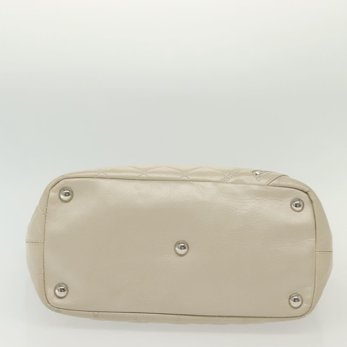 CHANEL Chain Cambon Line Cotton Club Bag Leather Beige Silver CC Auth bs28856