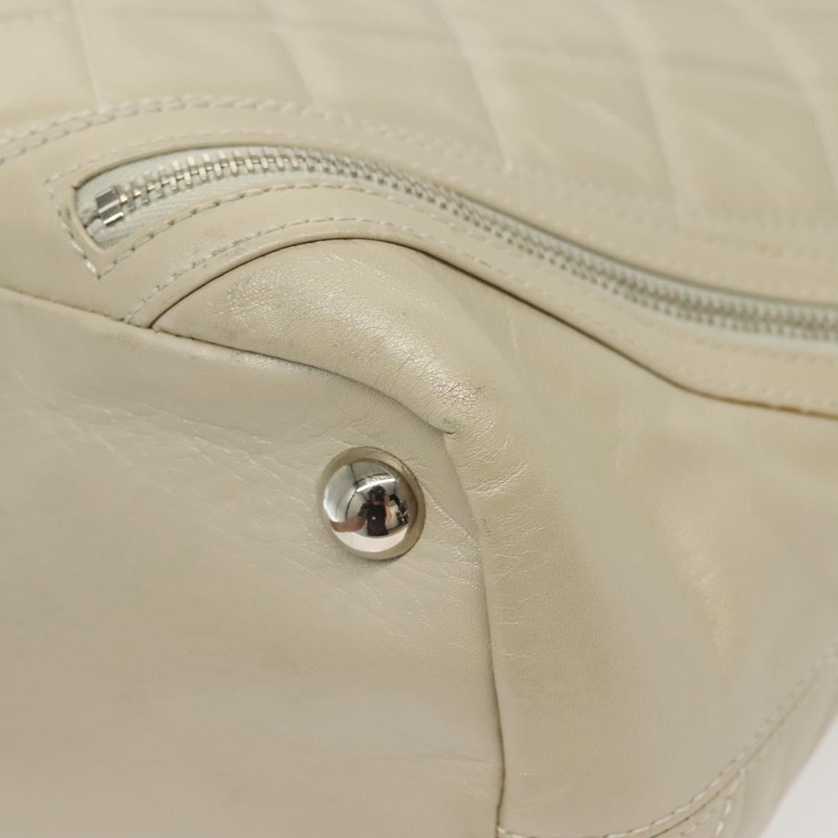 CHANEL Chain Cambon Line Cotton Club Bag Leather Beige Silver CC Auth bs28856