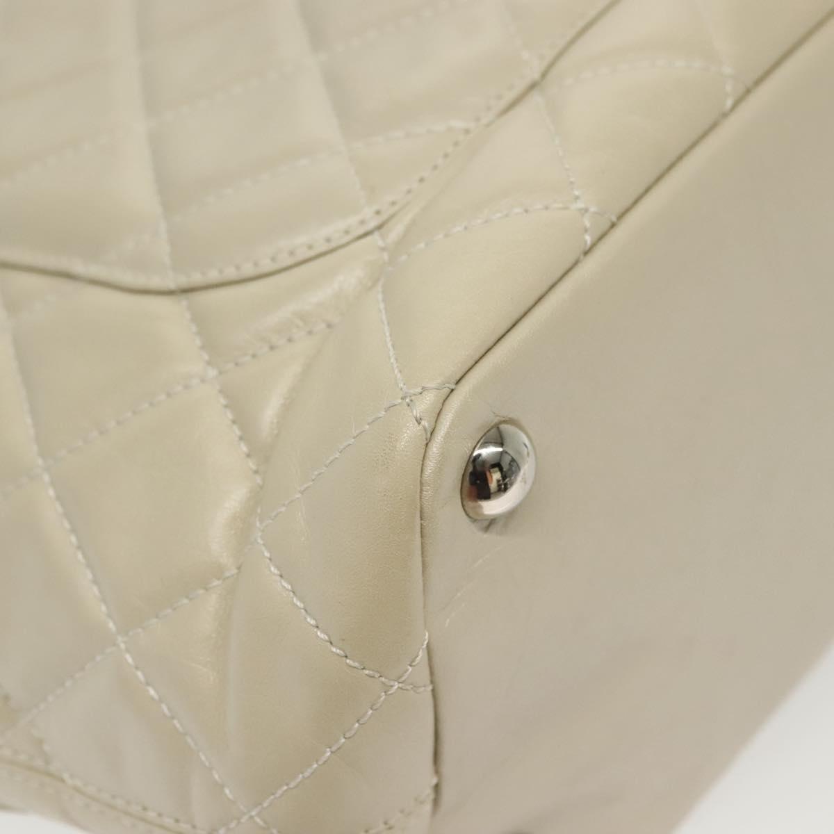CHANEL Chain Cambon Line Cotton Club Bag Leather Beige Silver CC Auth bs28856