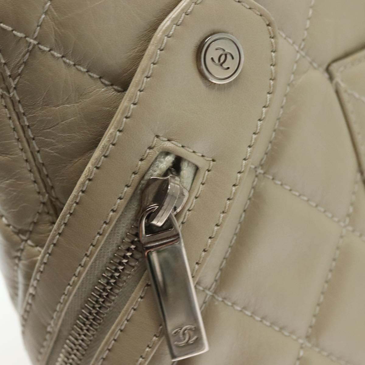CHANEL Chain Cambon Line Cotton Club Bag Leather Beige Silver CC Auth bs28856