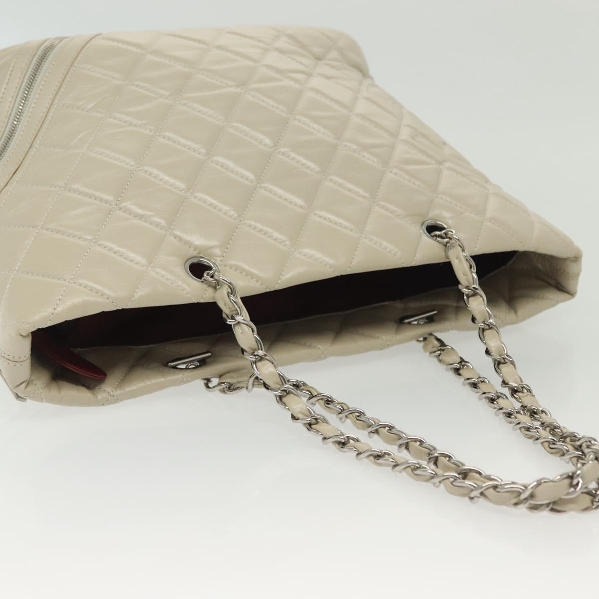 CHANEL Chain Cambon Line Cotton Club Bag Leather Beige Silver CC Auth bs28856