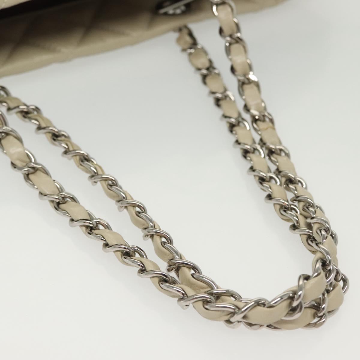 CHANEL Chain Cambon Line Cotton Club Bag Leather Beige Silver CC Auth bs28856