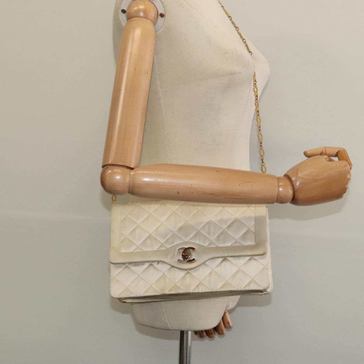 CHANEL Paris Limited Matelasse Chain Bag Satin White Gold CC Auth bs28858