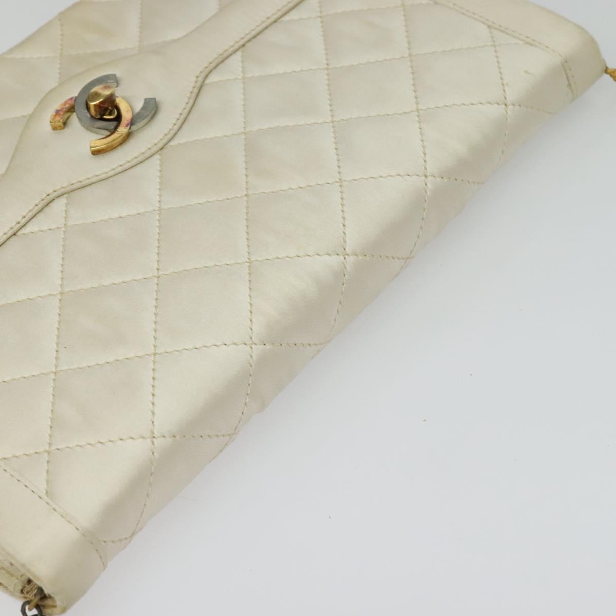 CHANEL Paris Limited Matelasse Chain Bag Satin White Gold CC Auth bs28858