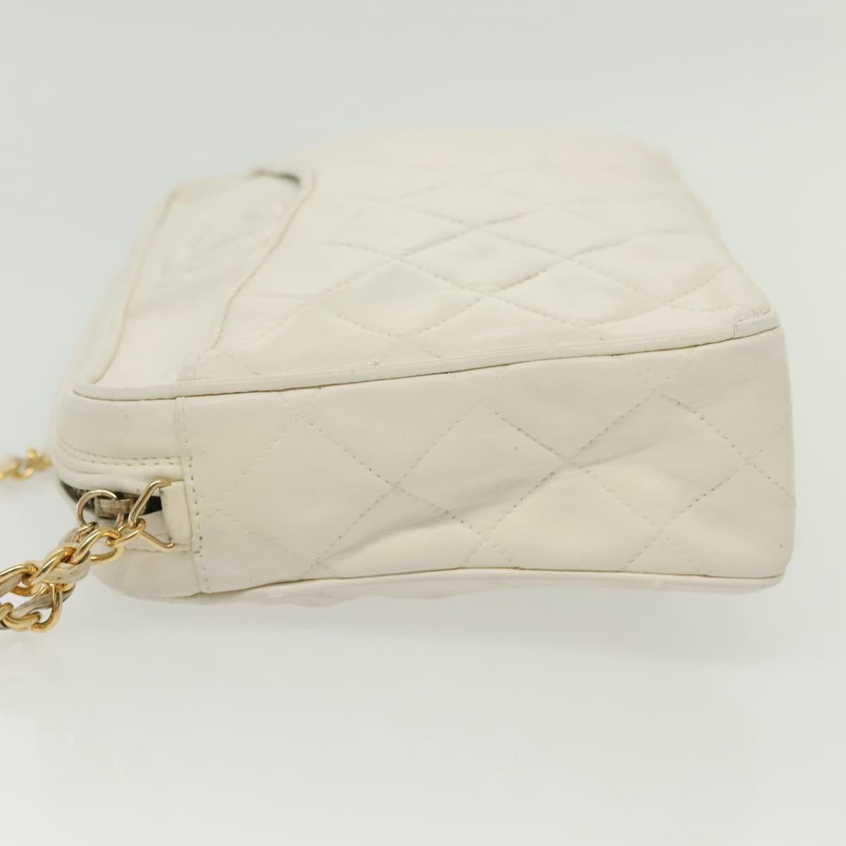 CHANEL Matelasse Chain Shoulder Bag Lamb Skin White Gold CC Auth bs28859