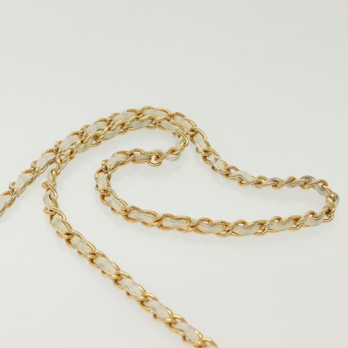 CHANEL Matelasse Chain Shoulder Bag Lamb Skin White Gold CC Auth bs28859