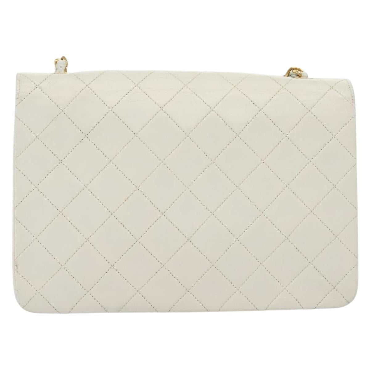 CHANEL Matelasse Chain Shoulder Bag Lamb Skin White Gold CC Auth bs28860