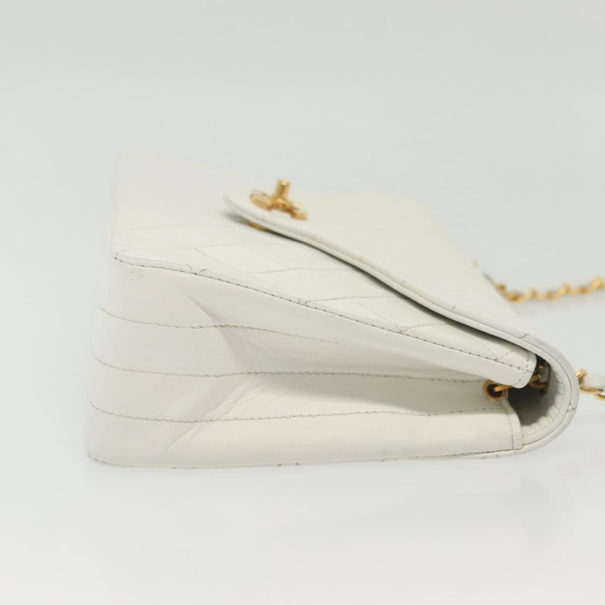 CHANEL Matelasse Chain Shoulder Bag Lamb Skin White Gold CC Auth bs28860