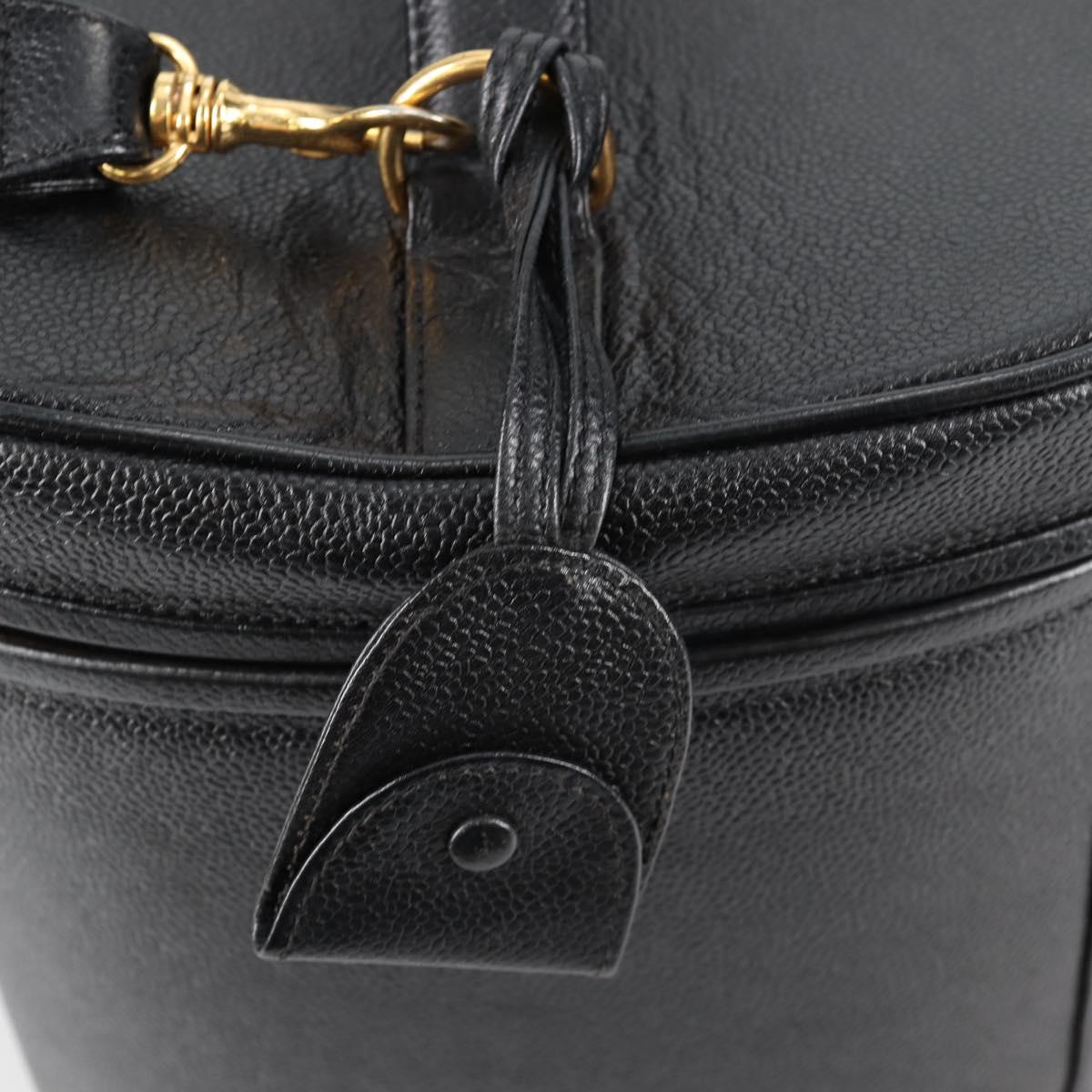 CHANEL Vanity Bag Caviar Skin 2way Black Gold CC Auth bs28866A