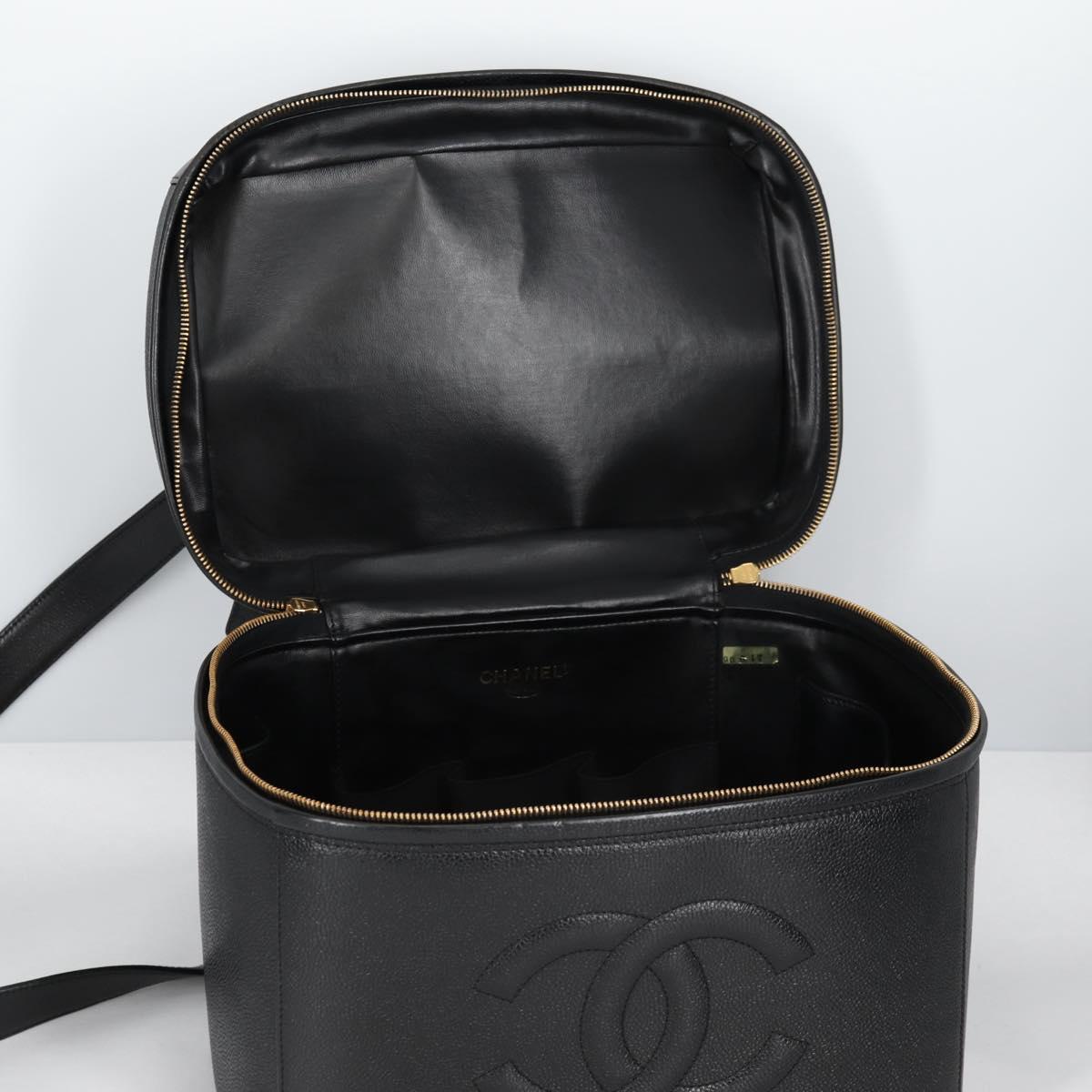 CHANEL Vanity Bag Caviar Skin 2way Black Gold CC Auth bs28866A