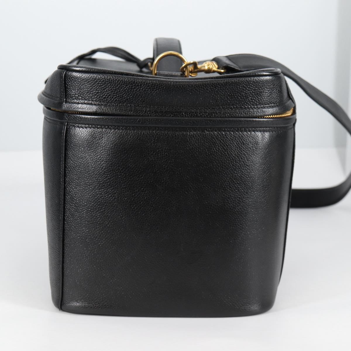 CHANEL Vanity Bag Caviar Skin 2way Black Gold CC Auth bs28866A