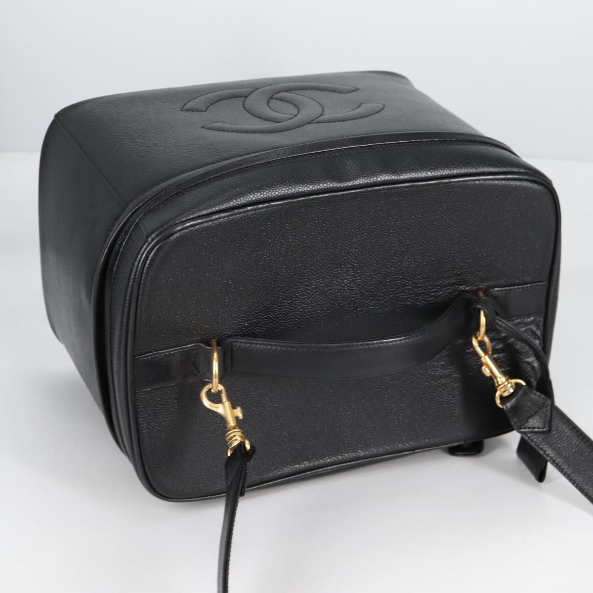 CHANEL Vanity Bag Caviar Skin 2way Black Gold CC Auth bs28866A