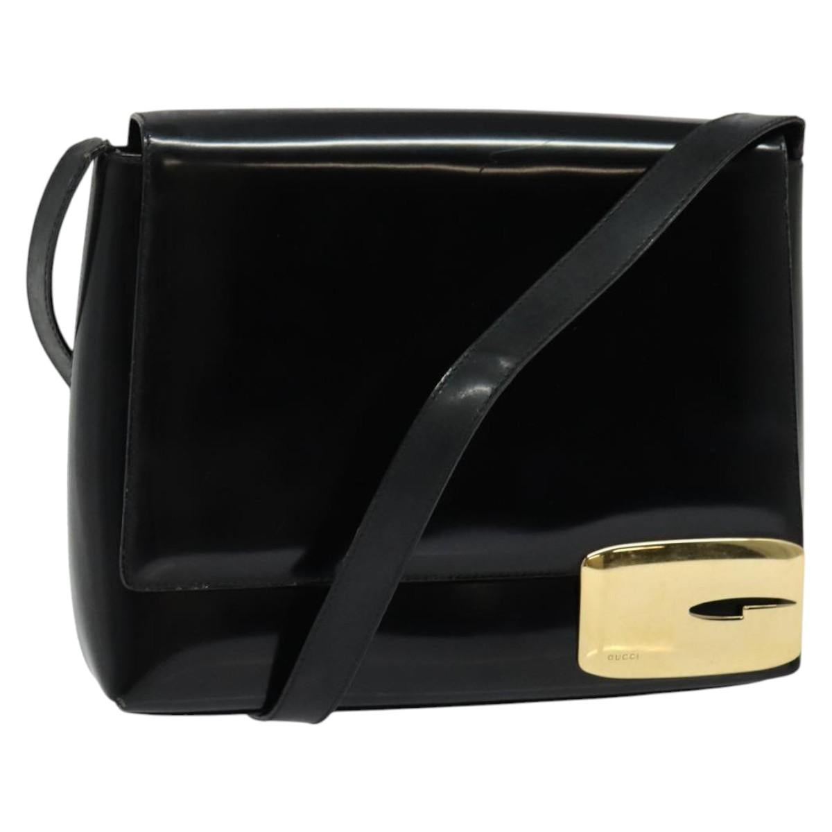 GUCCI Shoulder Bag Enamel Black Gold 0001 3444 1812 Auth bs28872