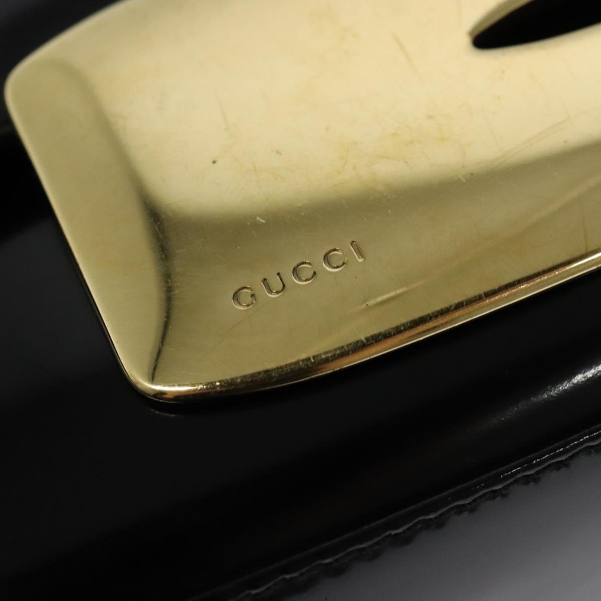 GUCCI Shoulder Bag Enamel Black Gold 0001 3444 1812 Auth bs28872