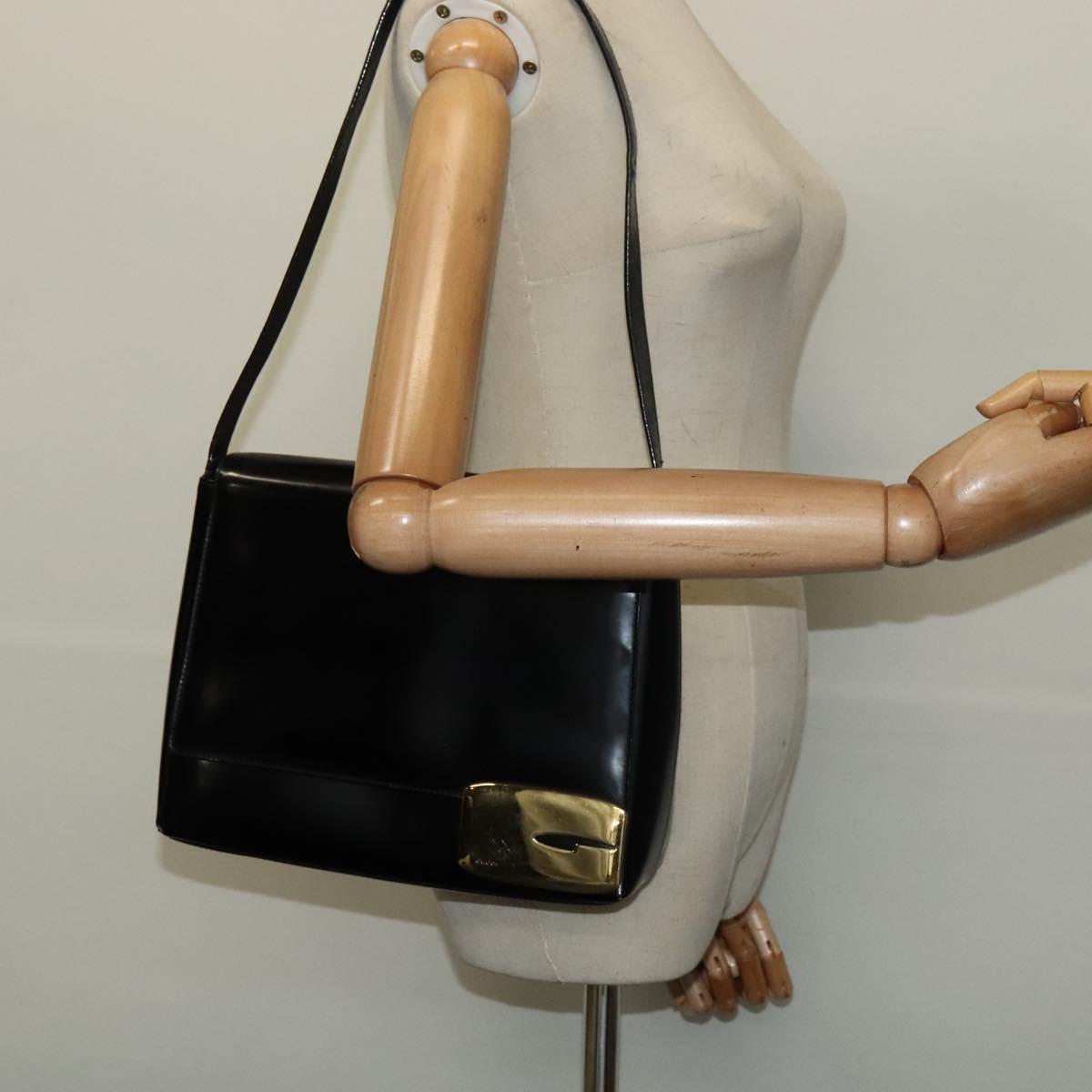 GUCCI Shoulder Bag Enamel Black Gold 0001 3444 1812 Auth bs28872
