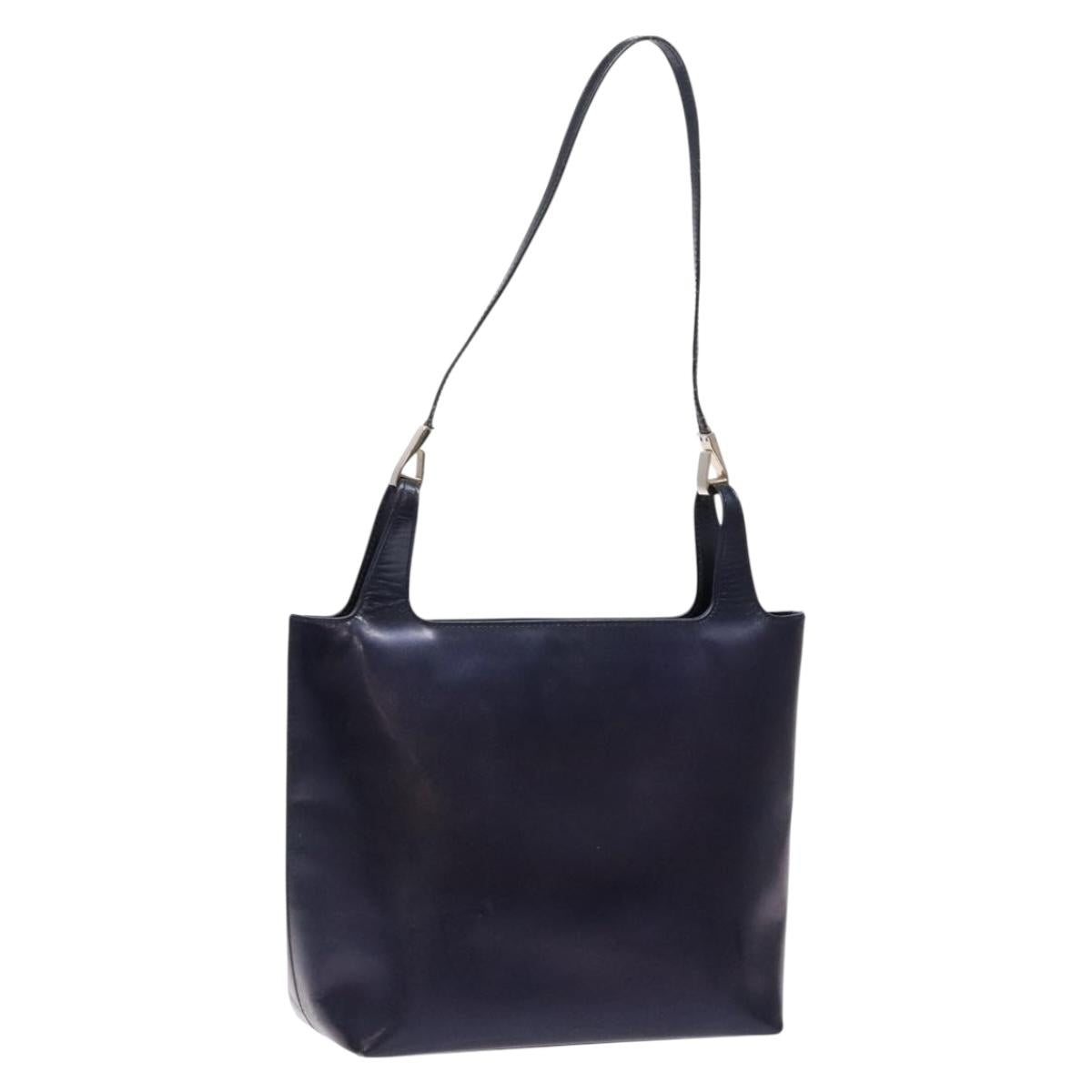 GUCCI Shoulder Bag Enamel Navy Silver Auth bs28873