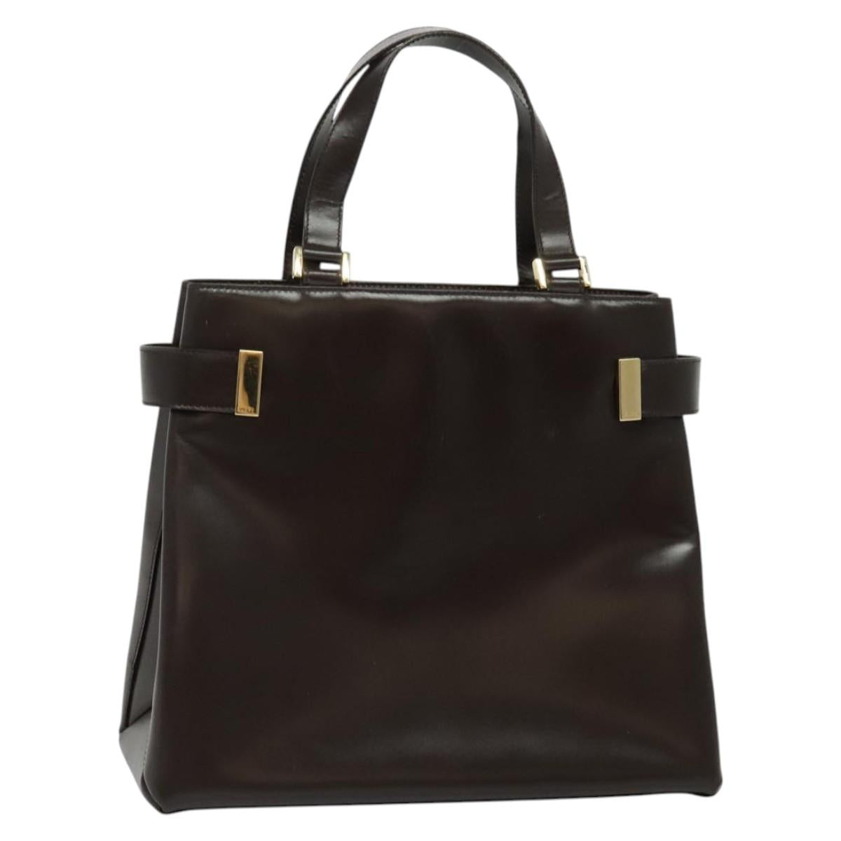 GUCCI Hand Bag Leather Brown gold Auth bs28876