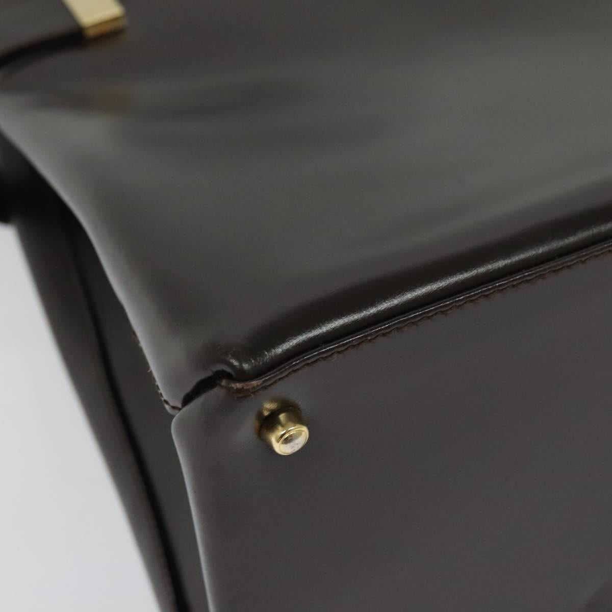 GUCCI Hand Bag Leather Brown gold Auth bs28876