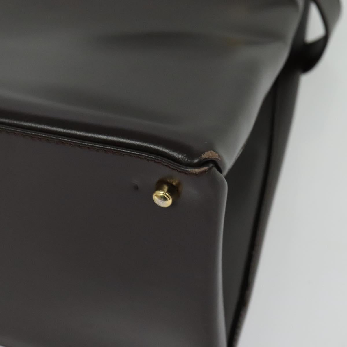 GUCCI Hand Bag Leather Brown gold Auth bs28876