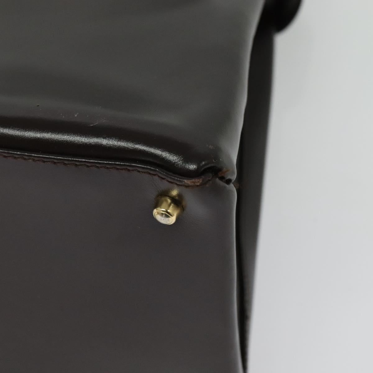 GUCCI Hand Bag Leather Brown gold Auth bs28876