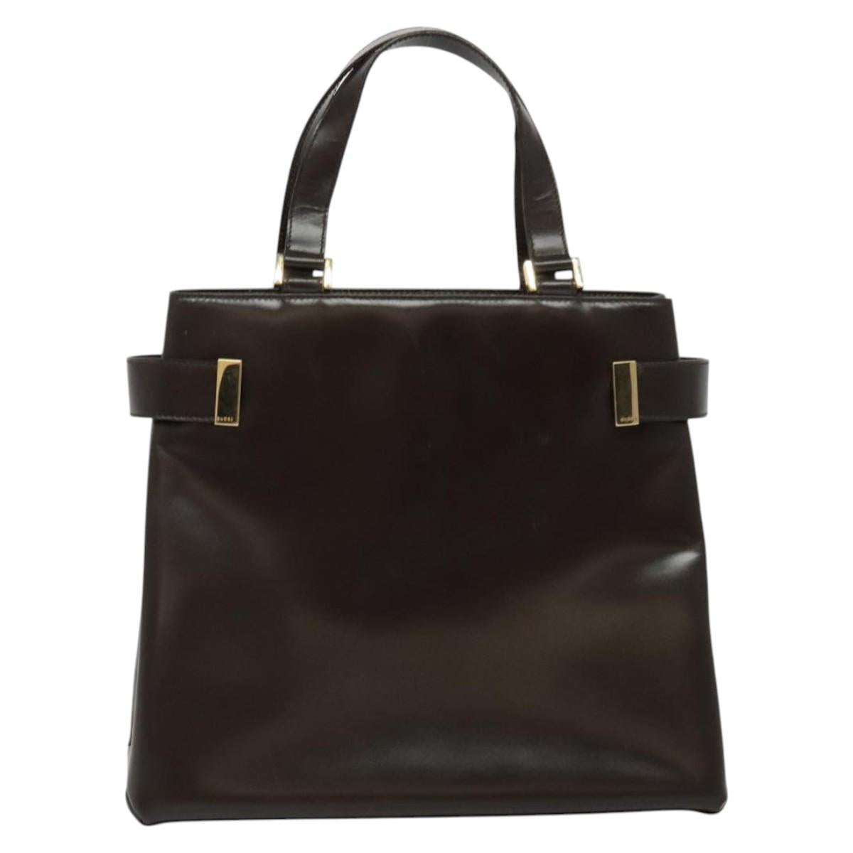 GUCCI Hand Bag Leather Brown gold Auth bs28876
